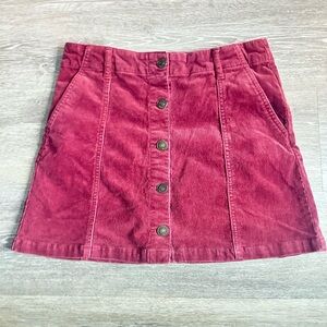 Corduroy Button-Front Skirt in Burgundy